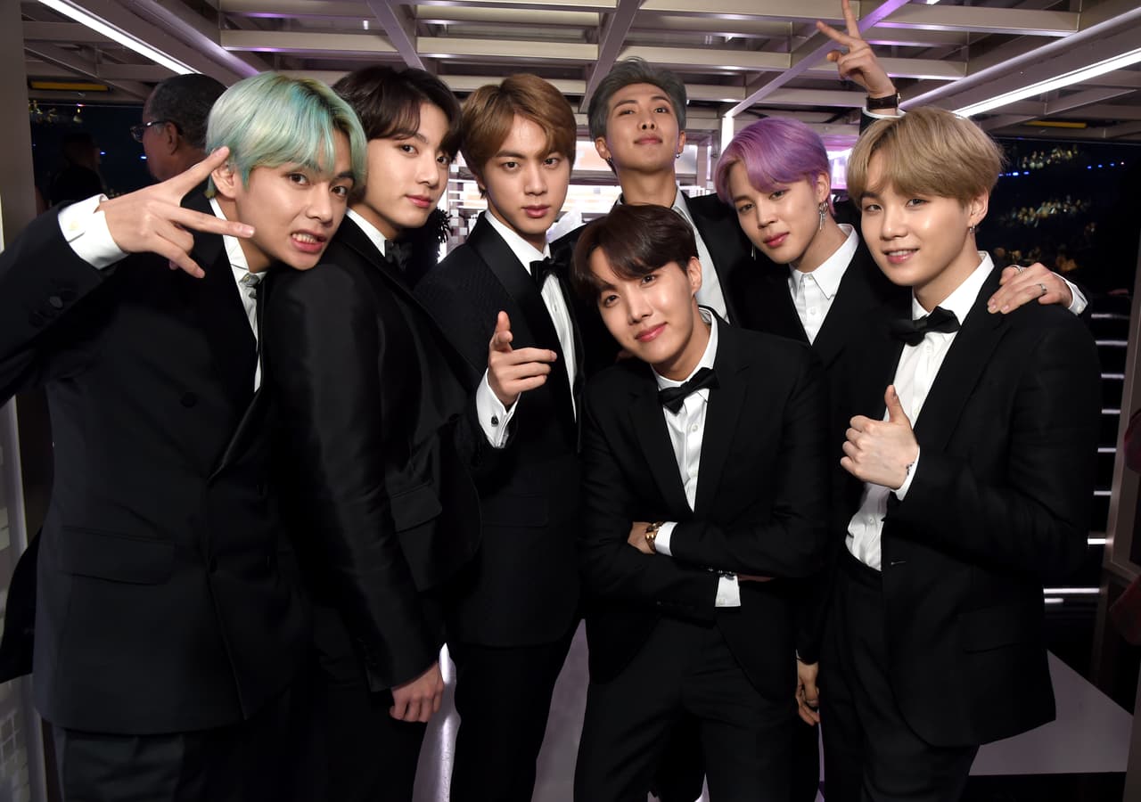 LOS ANGELES, CA - FEBRUARY 10: BTS backstage during the 61st Annual GRAMMY Awards at Staples Center on February 10, 2019 in Los Angeles, California. (Photo by Michael Kovac/Getty Images for The Recording Academy)