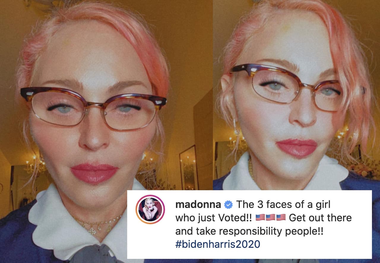 Como en Estados Unidos se puede votar desde antes del día de la elección, Madonna aprovechó esa oportunidad para ejercer su voto y comunicarle a sus fans del lado de qué candidato está "Las tres caras de una chica que acaba de votar. ¡Salgan y tomen su responsabilidad, gente!", escribió la cantante al lado de un hashtag que demostraba su apoyo por Joe Biden y Kamala Harris.
