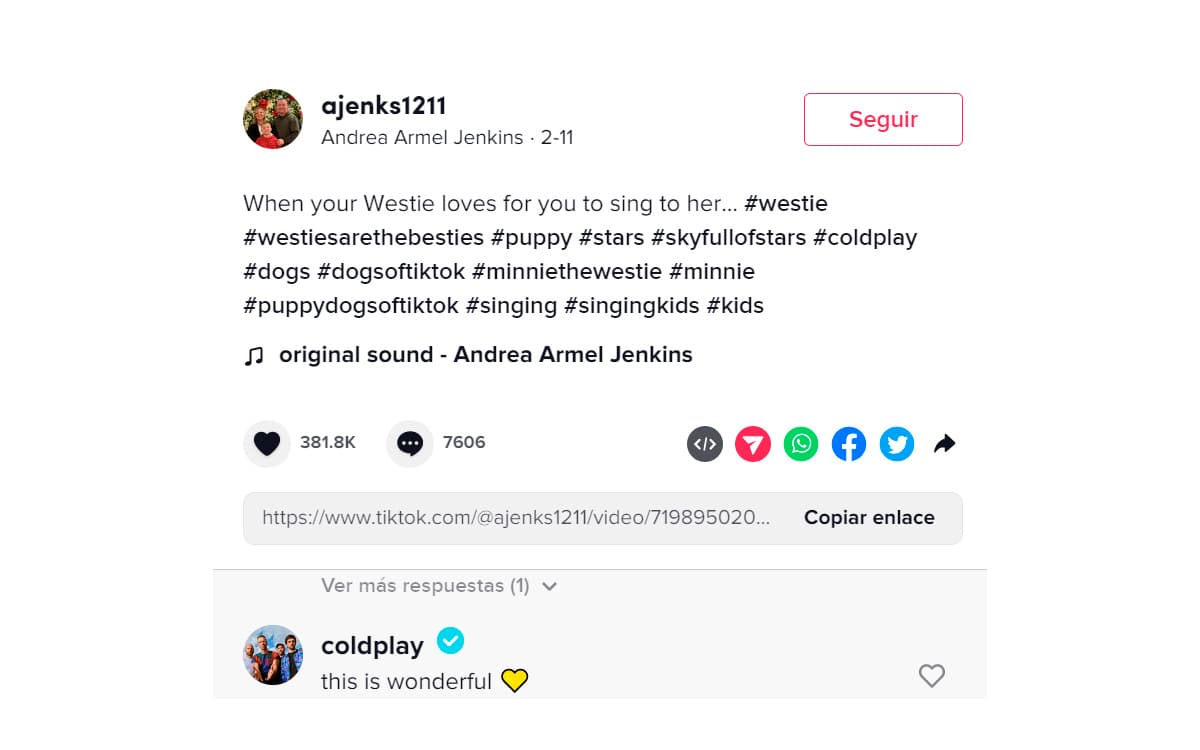 Coldplay respondió al video de Collin cantándole "A Sky Full of Stars" a su perrita
