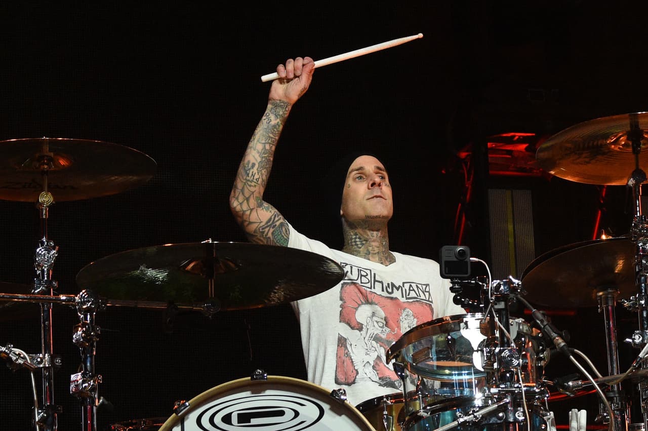 INGLEWOOD, CALIFORNIA - JANUARY 18: (FOR EDITORIAL USE ONLY) Travis Barker of blink-182 performs onstage at the 2020 iHeartRadio ALTer EGO at The Forum on January 18, 2020 in Inglewood, California. (Photo by Kevin Mazur/Getty Images for iHeartMedia)