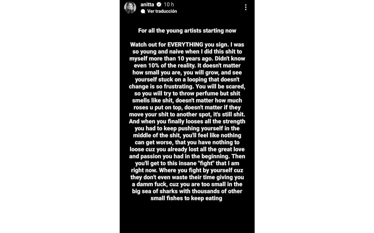 Mensaje de Anitta en Instagram