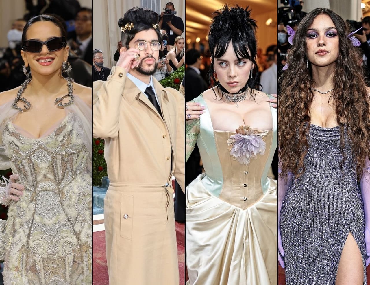 Rosalía, Bad Bunny, Billie Eilish y Olivia Rodrigo en la alfombra roja de la MET Gala 2022.