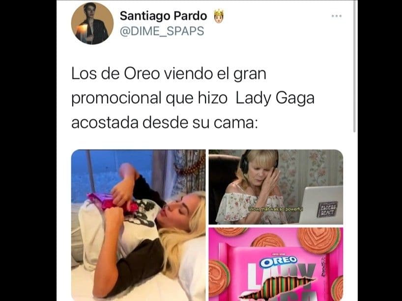 La cantante anunció las Oreo inspiradas en “Chromatica” a través de sus redes sociales, con un video desde su cama, demostrando que están hechas para disfrutar uno de esos tantos días de cuarentena sin salir de la cama.
<br>