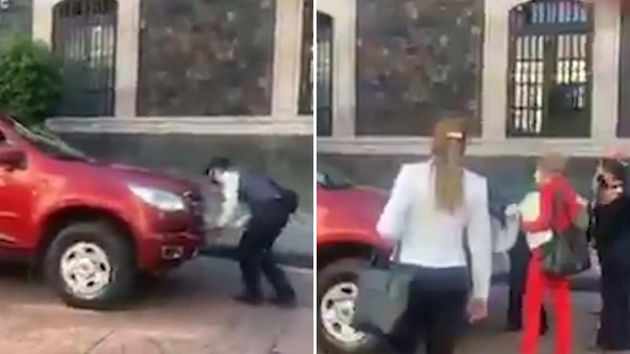 Este sujeto intentó huir de una infracción y decide aventarle su camioneta a una policía embarazada