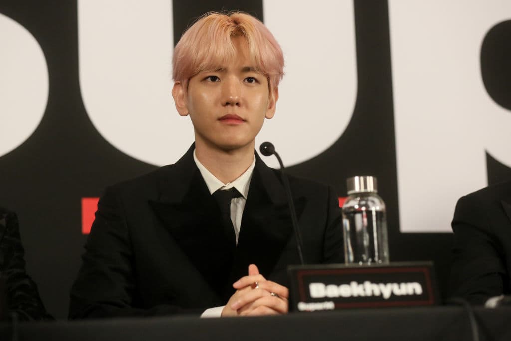 HOLLYWOOD, CALIFORNIA - OCTOBER 03: Baekhyun of K-pop supergroup SuperM attends a press conference at Capitol Records Hosts Release Of SuperM's Debut EP, The 1st Mini Album "SuperM" at Capitol Records Studio on October 03, 2019 in Hollywood, California. (Photo by Gabriel Olsen/Getty Images)