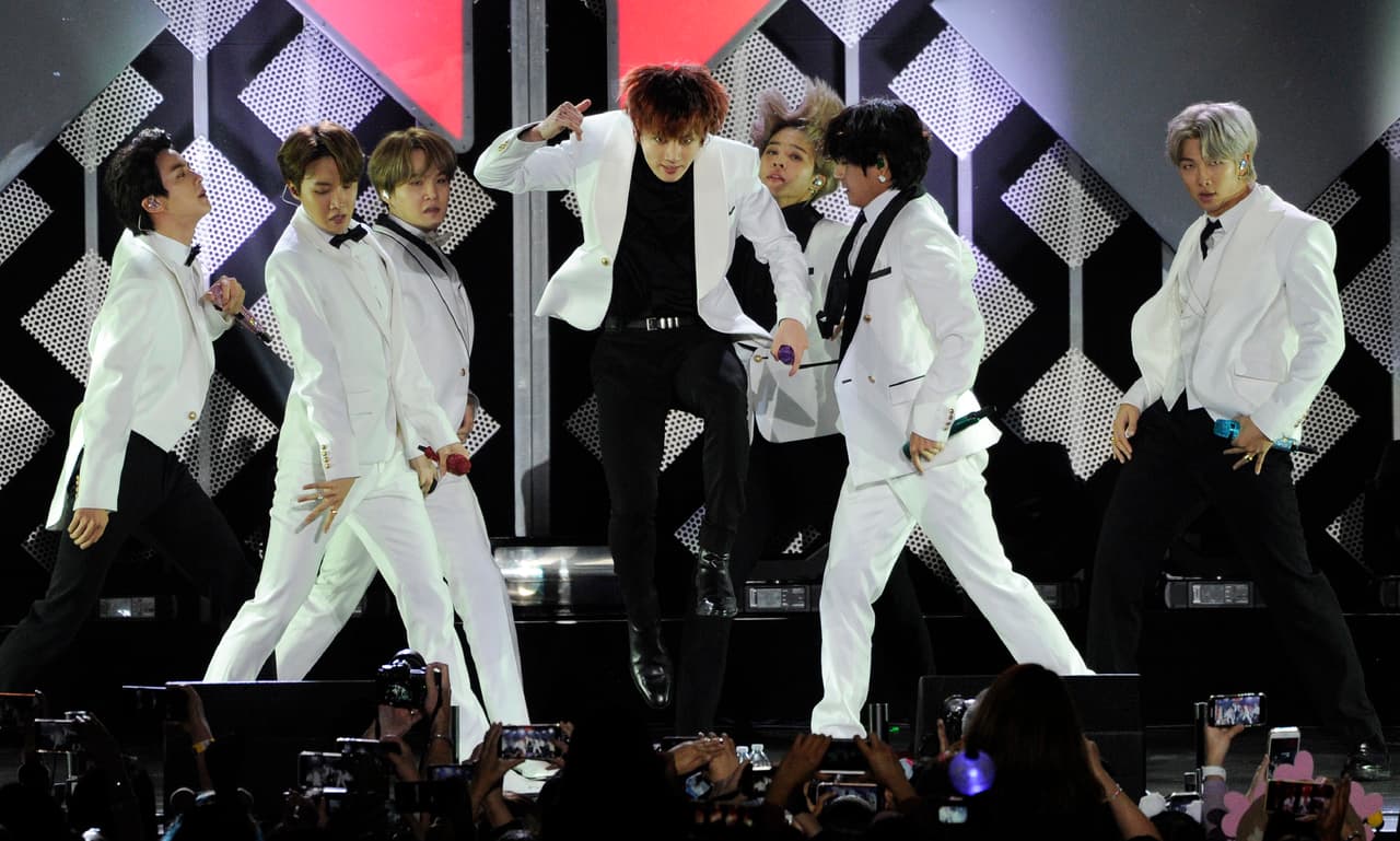 South Korean pop group BTS opens the 2019 KIIS-FM Jingle Ball concert at The Forum, Friday, Dec. 6, 2019, in Inglewood, Calif. (AP Photo/Chris Pizzello)