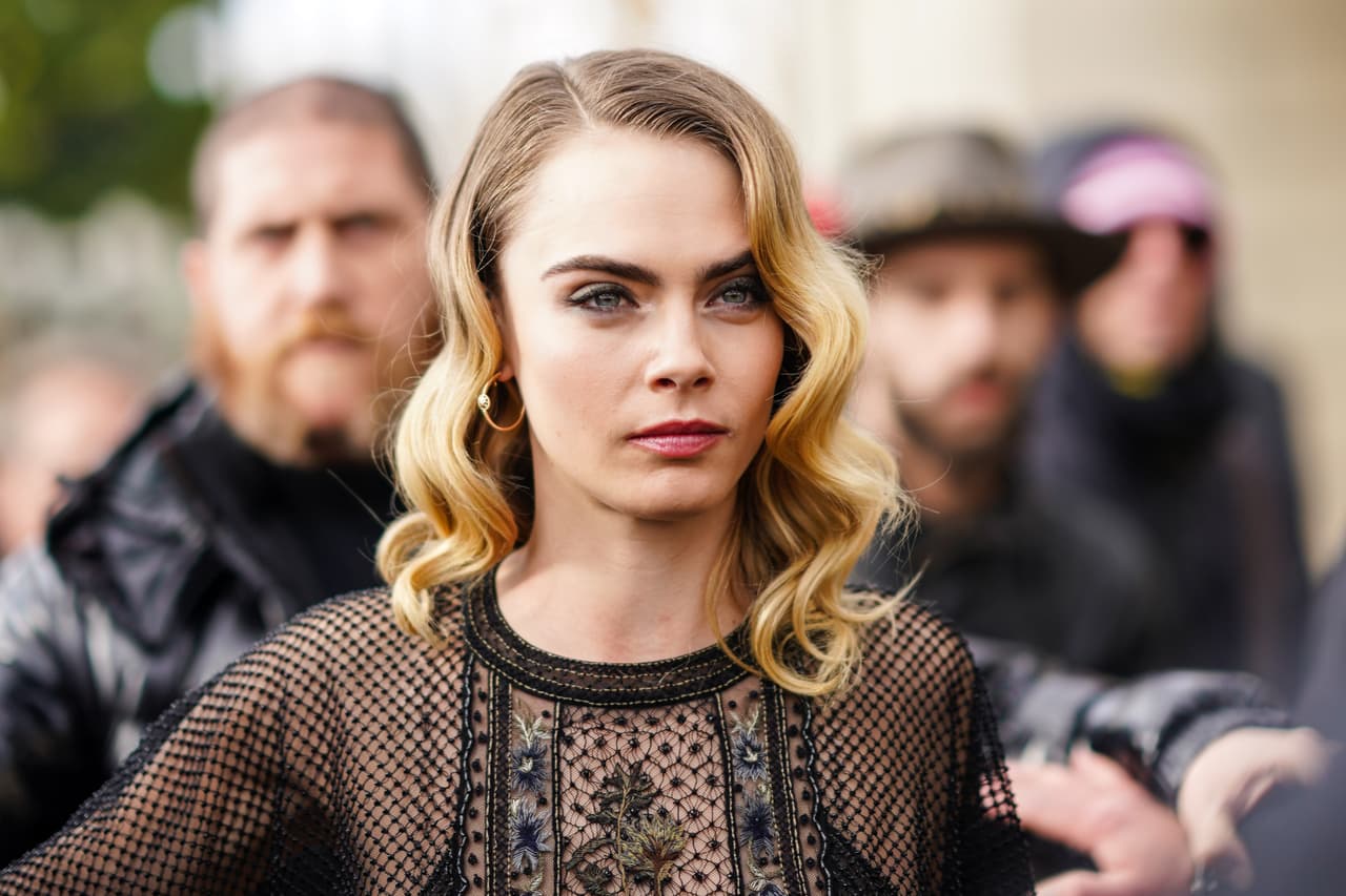 PARIS, FRANCE - FEBRUARY 25: Cara Delevingne is seen, outside Dior, during Paris Fashion Week - Womenswear Fall/Winter 2020/2021, on February 25, 2020 in Paris, France. (Photo by Edward Berthelot/Getty Images)