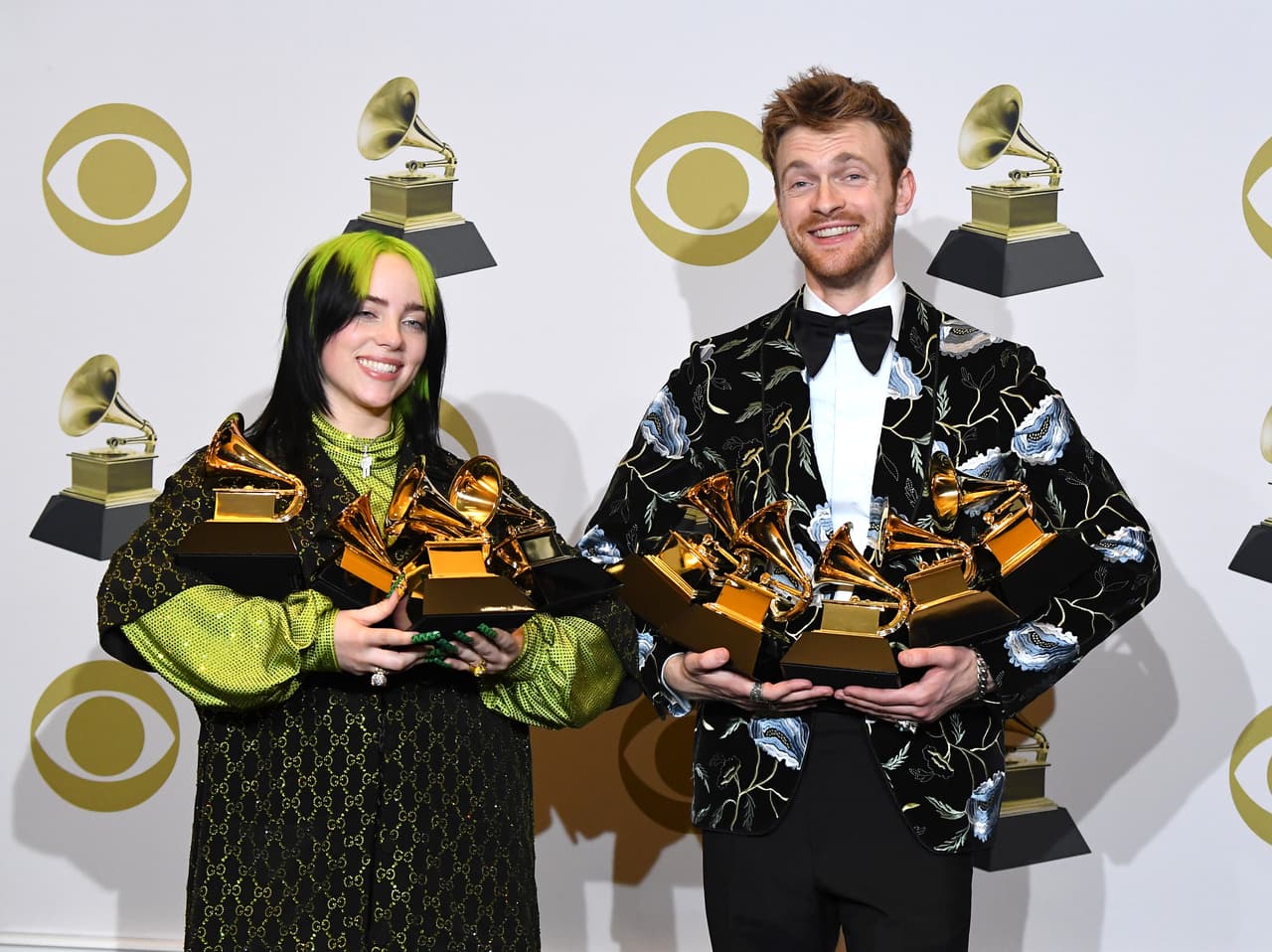 LOS ANGELES, CALIFORNIA - JANUARY 26: Billie Eilish and Finneas O'Connel poses at the 62nd Annual GRAMMY Awards at Staples Center on January 26, 2020 in Los Angeles, California. (Photo by Steve Granitz/WireImage)