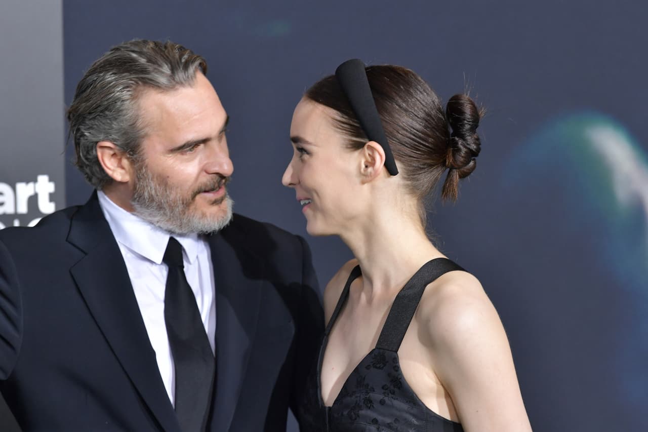 HOLLYWOOD, CALIFORNIA - SEPTEMBER 28: Joaquin Phoenix and Rooney Mara attend the premiere of Warner Bros Pictures "Joker" on September 28, 2019 in Hollywood, California. (Photo by Amy Sussman/WireImage)
