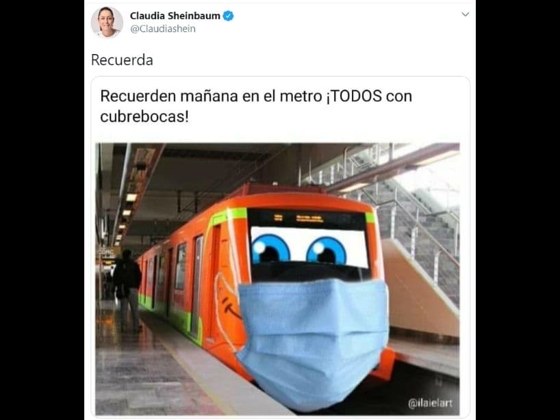 Desde la mañana de este viernes 17 de abril, el uso de cubrebocas en el Metro de la Ciudad de México es obligatorio. Así lo informaron, con este meme, la jefa de gobierno, Claudia Sheinbaum, y el secretario de Relaciones Exteriores, Marcelo Ebrard.