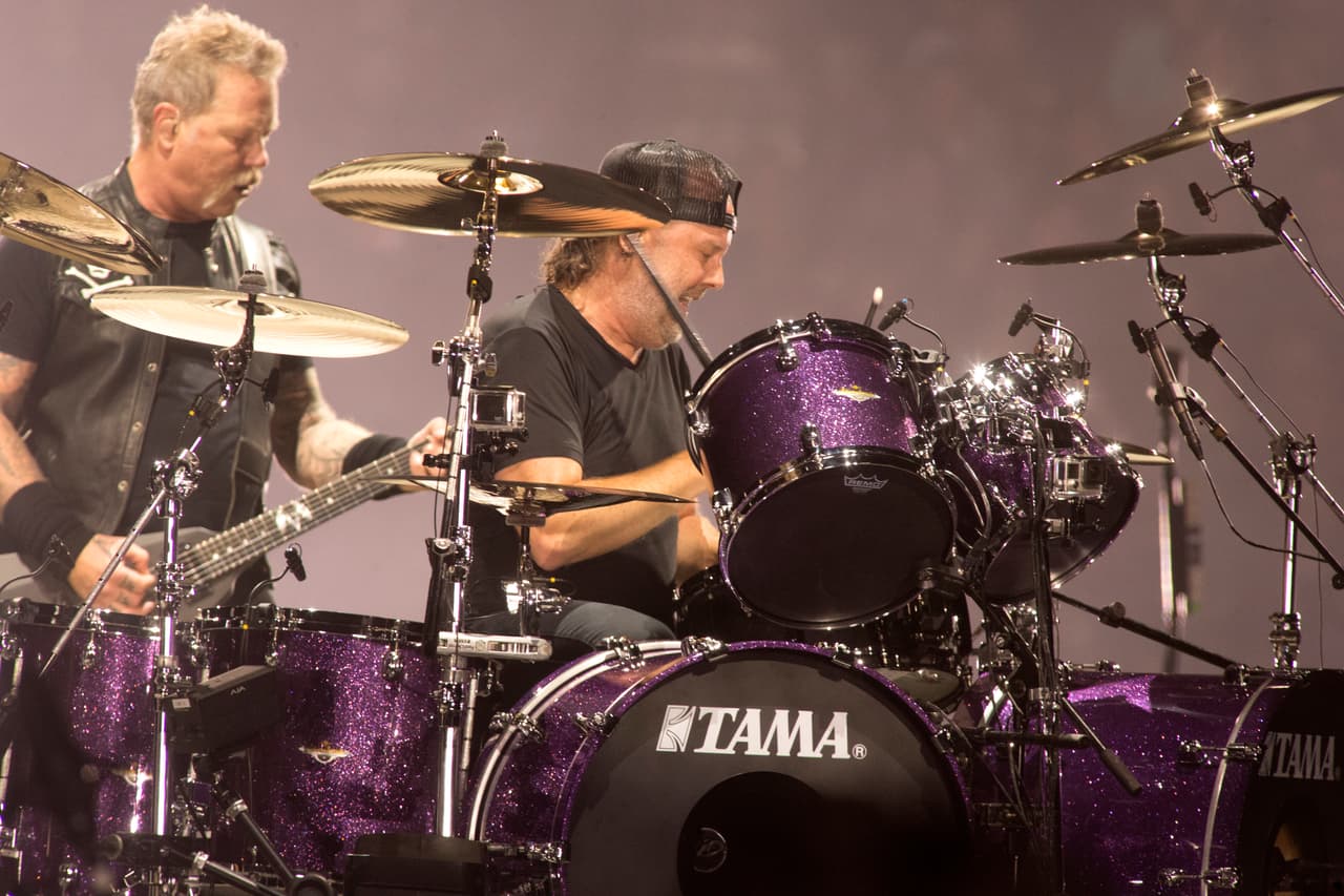 James Hetfield, left, and Lars Ulrich of the band Metallica perform in concert during their "WorldWired Tour" at The Wells Fargo Center on Thursday, Oct. 25, 2018, in Philadelphia. (Photo by Owen Sweeney/Invision/AP)