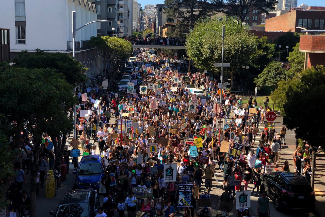 San Francisco, California.
<br>
<br>En septiembre de 2020, las calles de la ciudad se llenaron de gente manifestándose contra el calentamiento global.