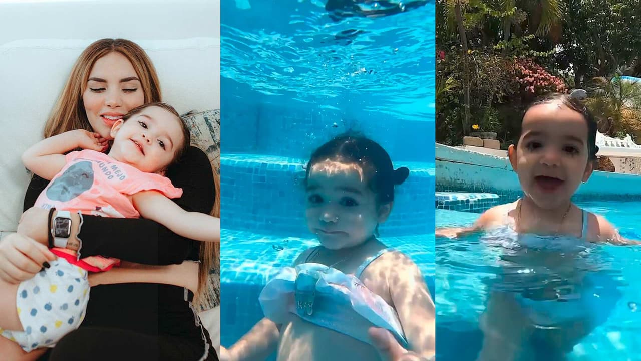 Kima, hija de Kimberly Loaiza ya hace bucitos en la alberca