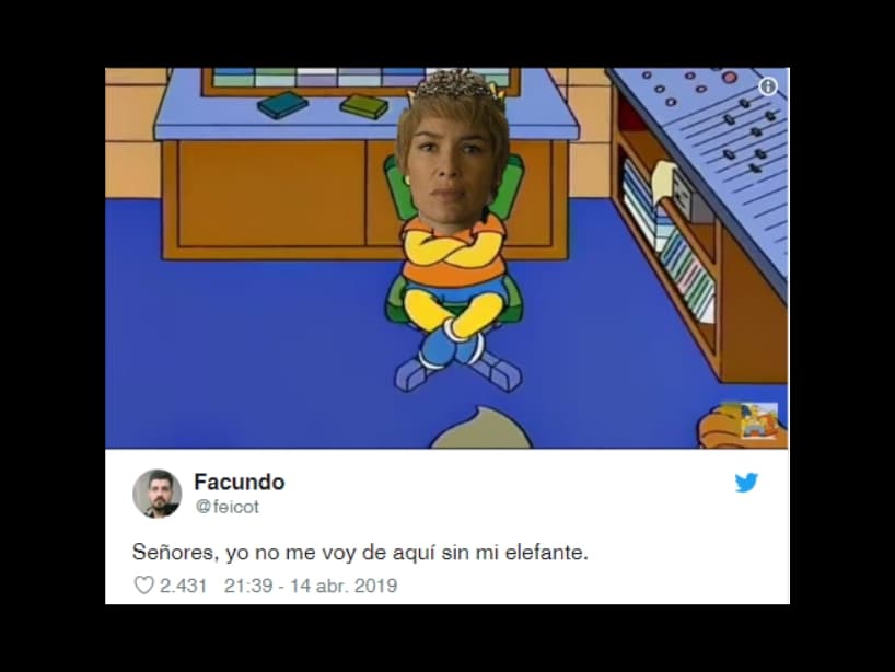 Los memes por las ganas de Cersei de tener los elefantes, trasladó la mente de los fans a aquel capítulo en el que Bart Simpson se ganó uno.