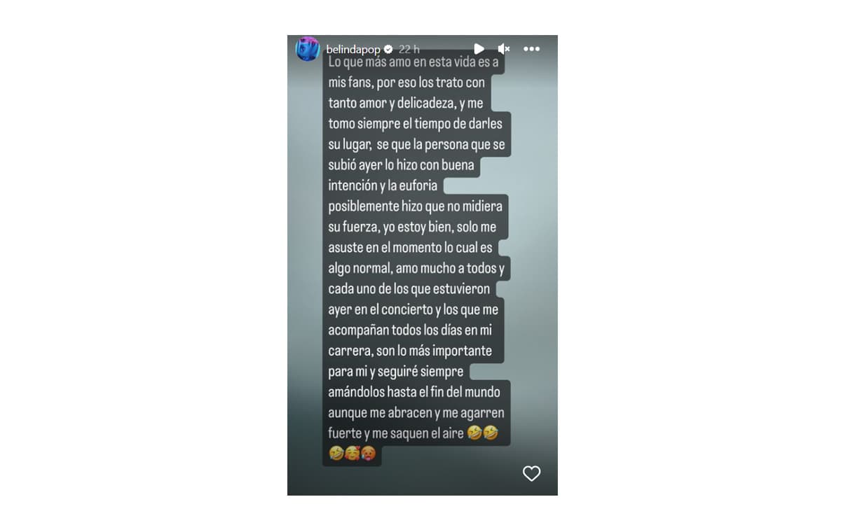 Belinda agradeció a sus seguidores por acudir al concierto