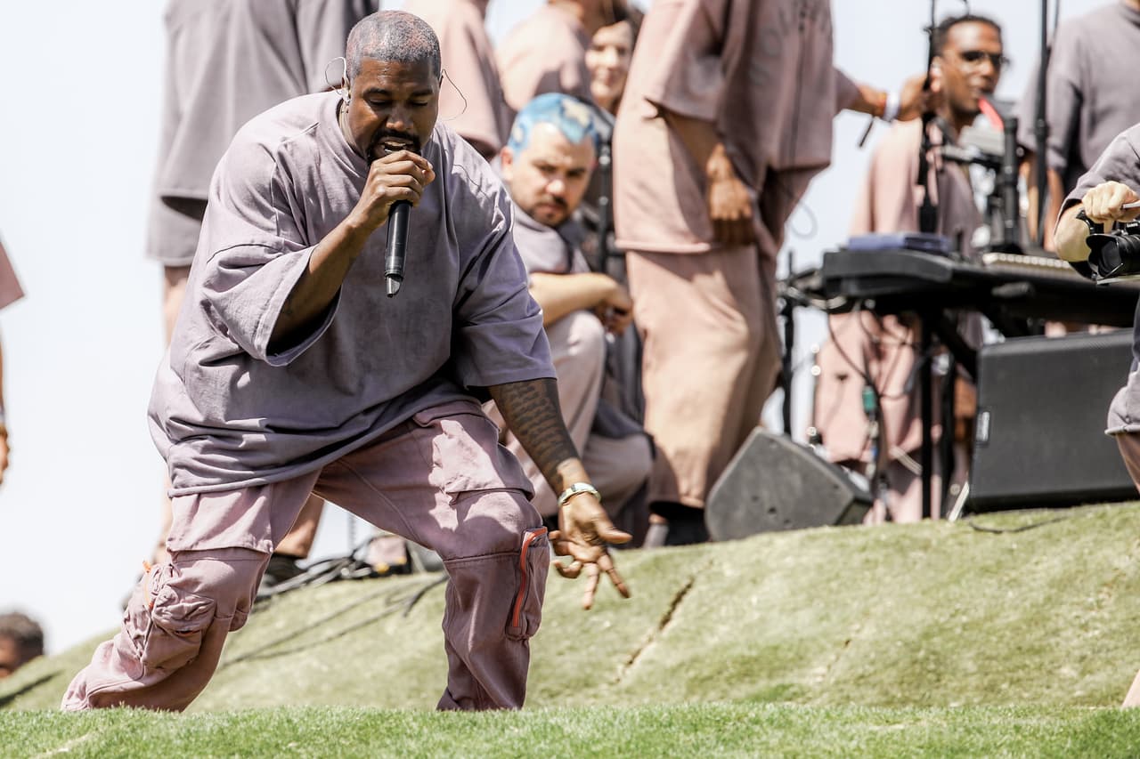 INDIO, CALIFORNIA - APRIL 21: Kanye West performs Sunday Service during the 2019 Coachella Valley Music And Arts Festival on April 21, 2019 in Indio, California. (Photo by Rich Fury/Getty Images for Coachella)