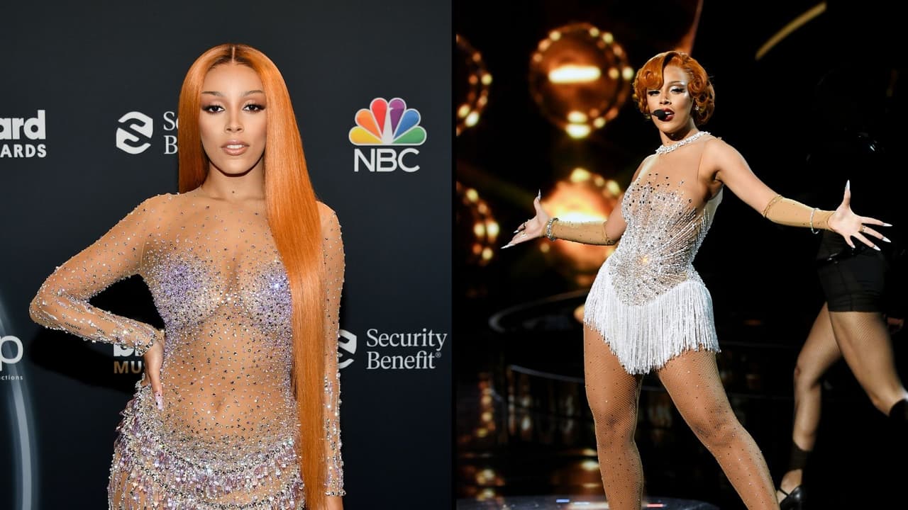 Doja Cat utilizó dos looks. Un vestido transparente con el cabello largo y lacio durante la alfombra roja, mientras que en su presentación apareció con un vestido con falda blanca y cabello corto y rizado.
<br>
<br>El primero de estos fue diseñado por 
<b>Georges Hobeika.</b>