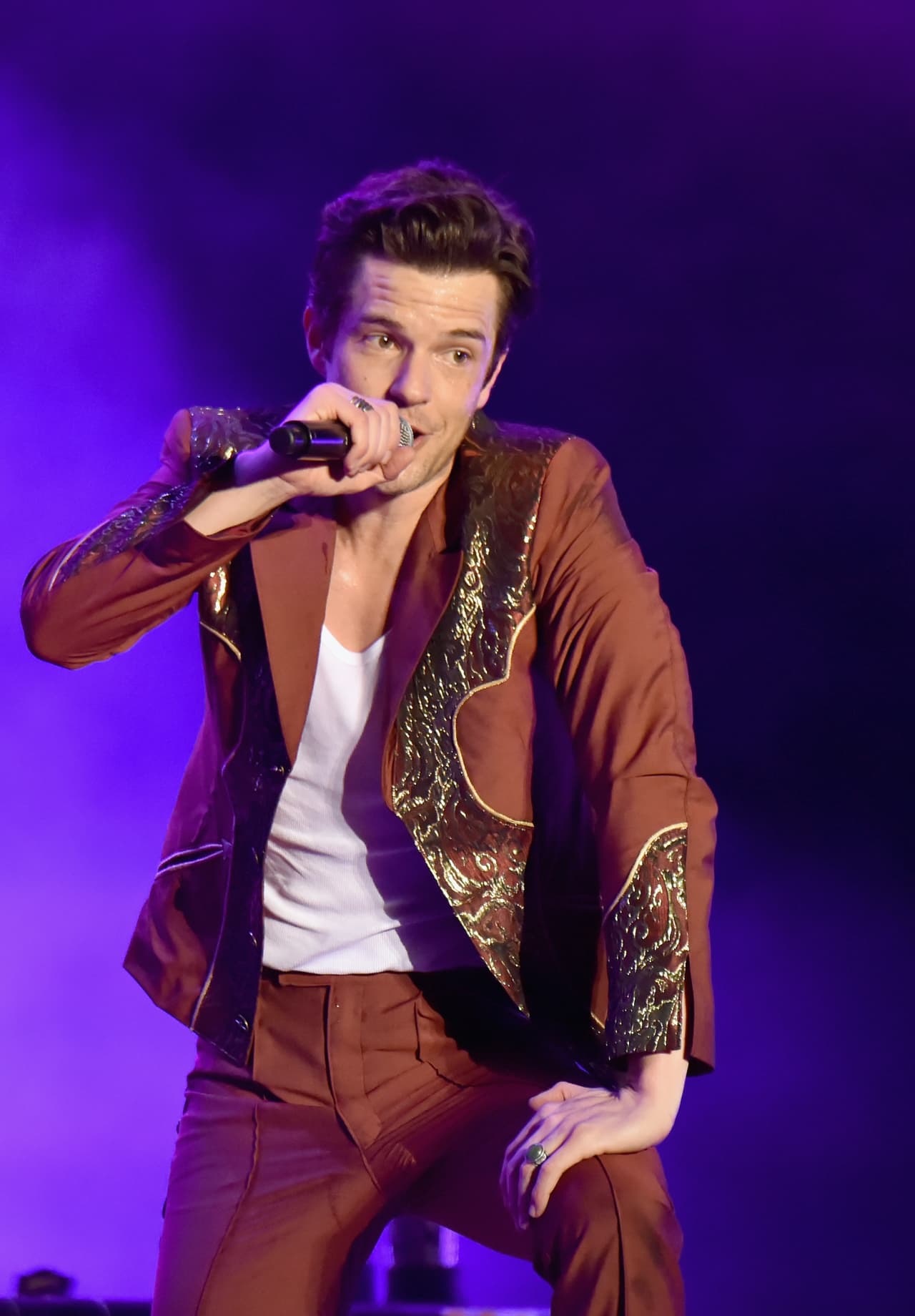 MANCHESTER, TN - JUNE 10: Brandon Flowers of The Killers performs on What Stage during day 4 of the 2018 Bonnaroo Arts And Music Festival on June 10, 2018 in Manchester, Tennessee. (Photo by Jeff Kravitz/FilmMagic for Bonnaroo Arts And Music Festival)
