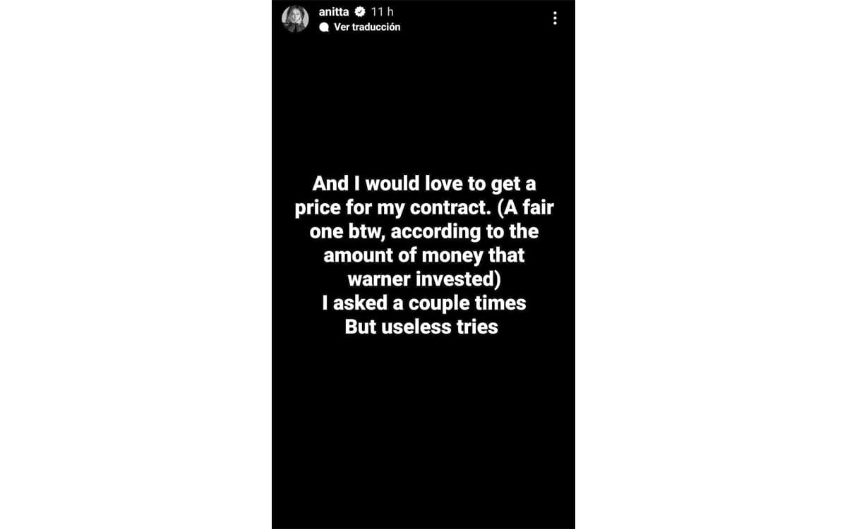 Mensaje de Anitta en Instagram