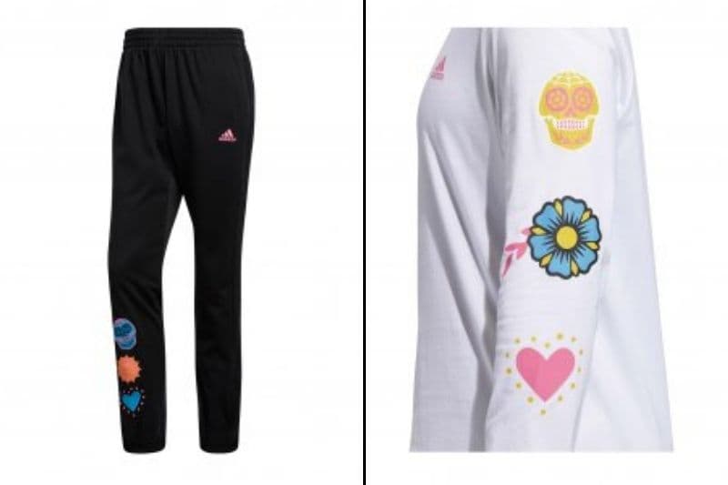 Por su parte, Adidas lanzó un conjunto de un pants, con con diferentes símbolos como una flor, un corazón y la infaltable calavera de azúcar.
