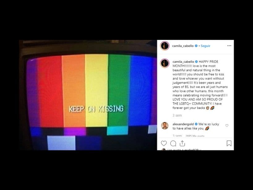 "El amor es la cosa más hermosa y natural del mundo, deberías ser libre de besar y amar a quien tu quieras sin ser juzgado; sólo somos humanos que aman a otros humanos y este mes vamos a celebrar avanzando. Estoy muy orgullosa de la comunidad LGBTQ+, yo siempre cuido sus espaldas", escribió Camila Cabello.