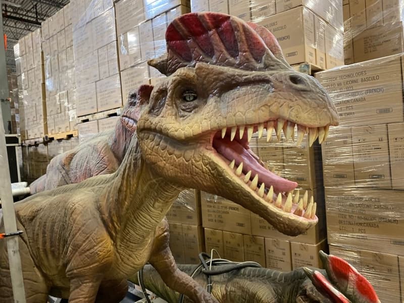 Todos los dinosaurios en la exposición se mueven y generan sonidos.