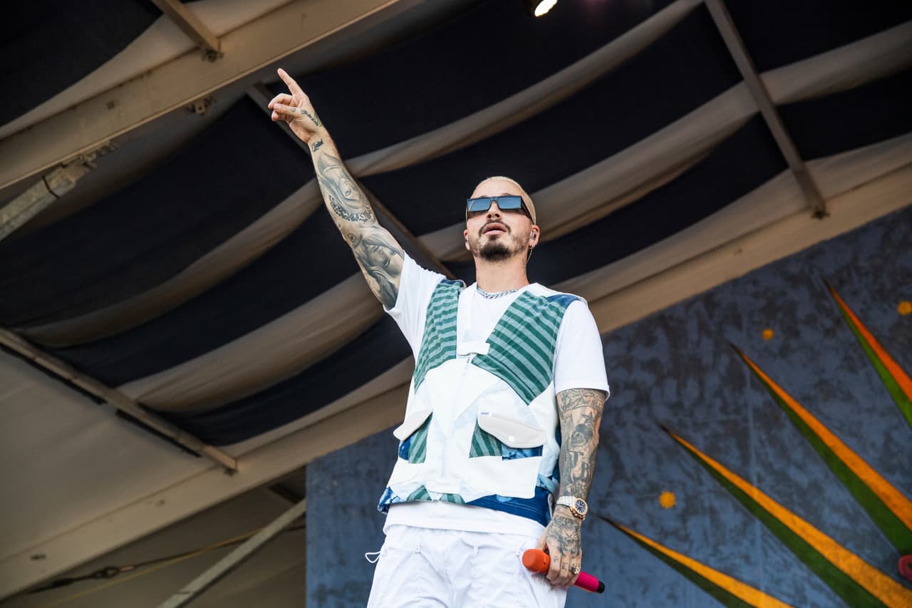 J Balvin performs at the New Orleans Jazz and Heritage Festival on Sunday, April 28, 2019, in New Orleans. (Photo by Amy Harris/Invision/AP)