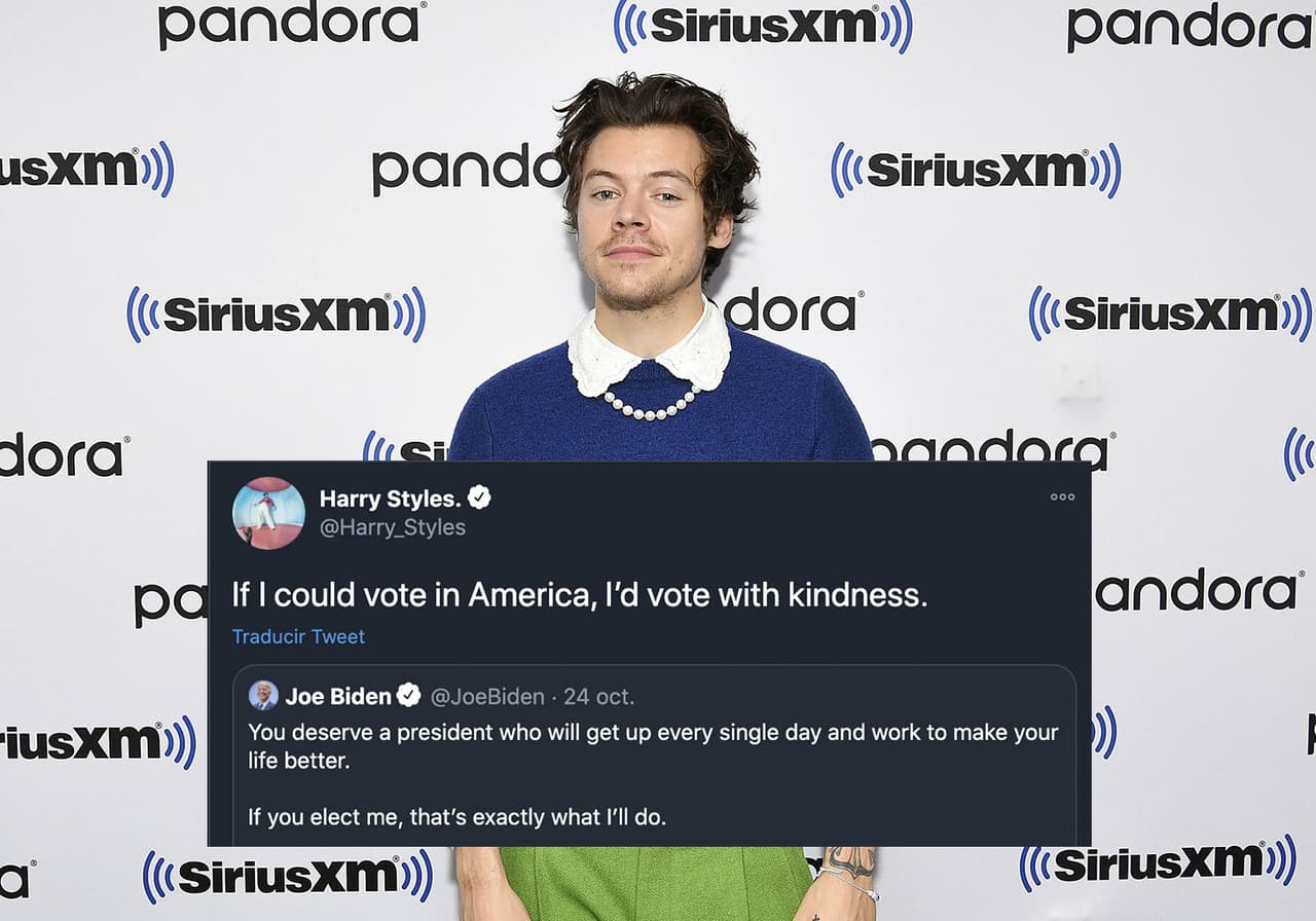 Harry Styles normalmente se mantiene alejado de cuestiones de política y no usa mucho sus redes sociales, sin embargo, para esta elección dejó en claro del lado de quién estaba su apoyo. "Si pudiera votar en Estados Unidos, votaría con amabilidad", escribió retuiteando a Joe Biden.