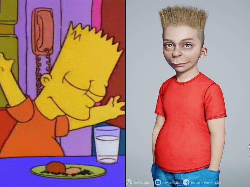 Bart Simpson de 'Los Simpson'. Su estilo que mezcla el realismo con los rasgos exagerados de los personajes, como el pelo o los labios de Bart, se ha vuelto su sello característico.