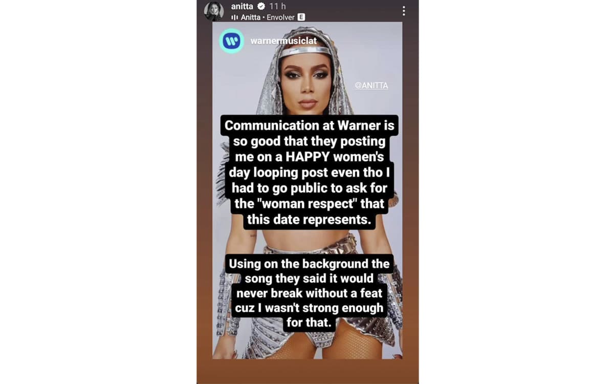 Mensaje de Anitta en Instagram