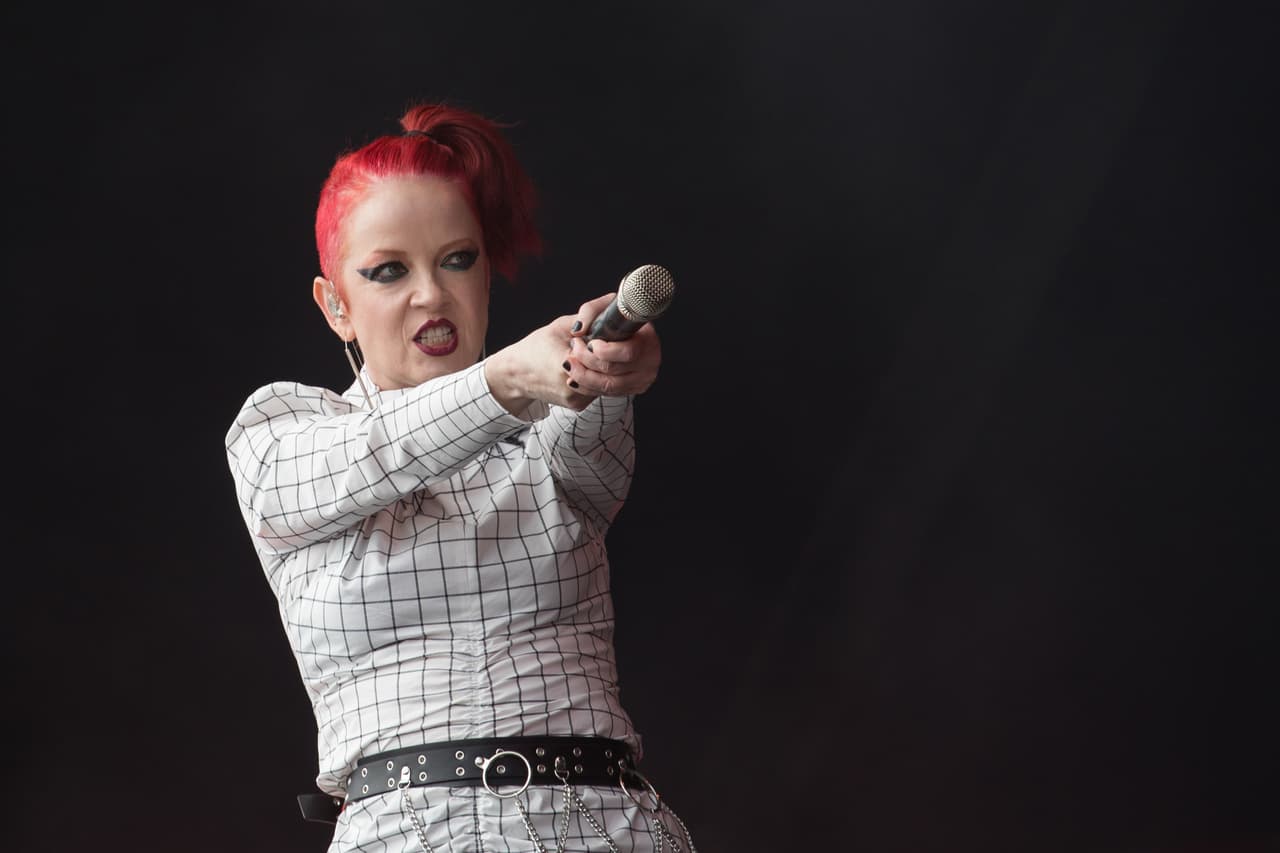 ARLINGTON, TEXAS - MAY 11: Singer-songwriter Shirley Manson of Garbage performs onstage during day two of KAABOO Texas at AT&T Stadium on May 11, 2019 in Arlington, Texas. (Photo by Rick Kern/WireImage)