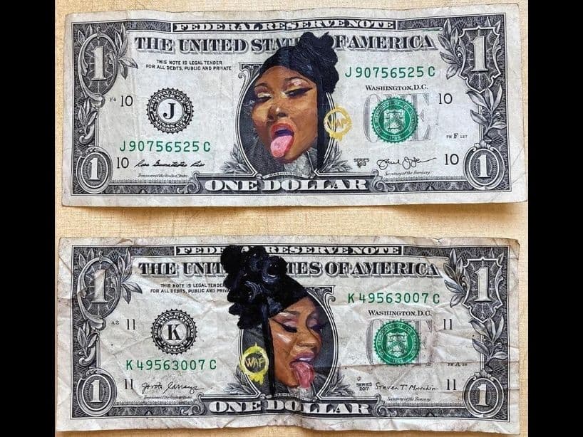 Una prueba más de la calidad de su trabajo es esta foto donde aparecen las dos raperas, mostrando que en verdad parece una copia pintada de la portada de la nueva canción de Cardi B y Megan Thee Stallion.