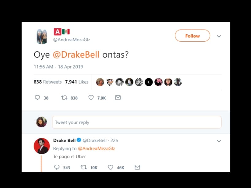 Es el booty call mexicano con el que fans del país contactan a famosos que no saben español a través de redes sociales, donde los invitan a tener sexo casual. Algunos, como Drake Bell, siguieron el juego y contestaron “te pago el Uber”.