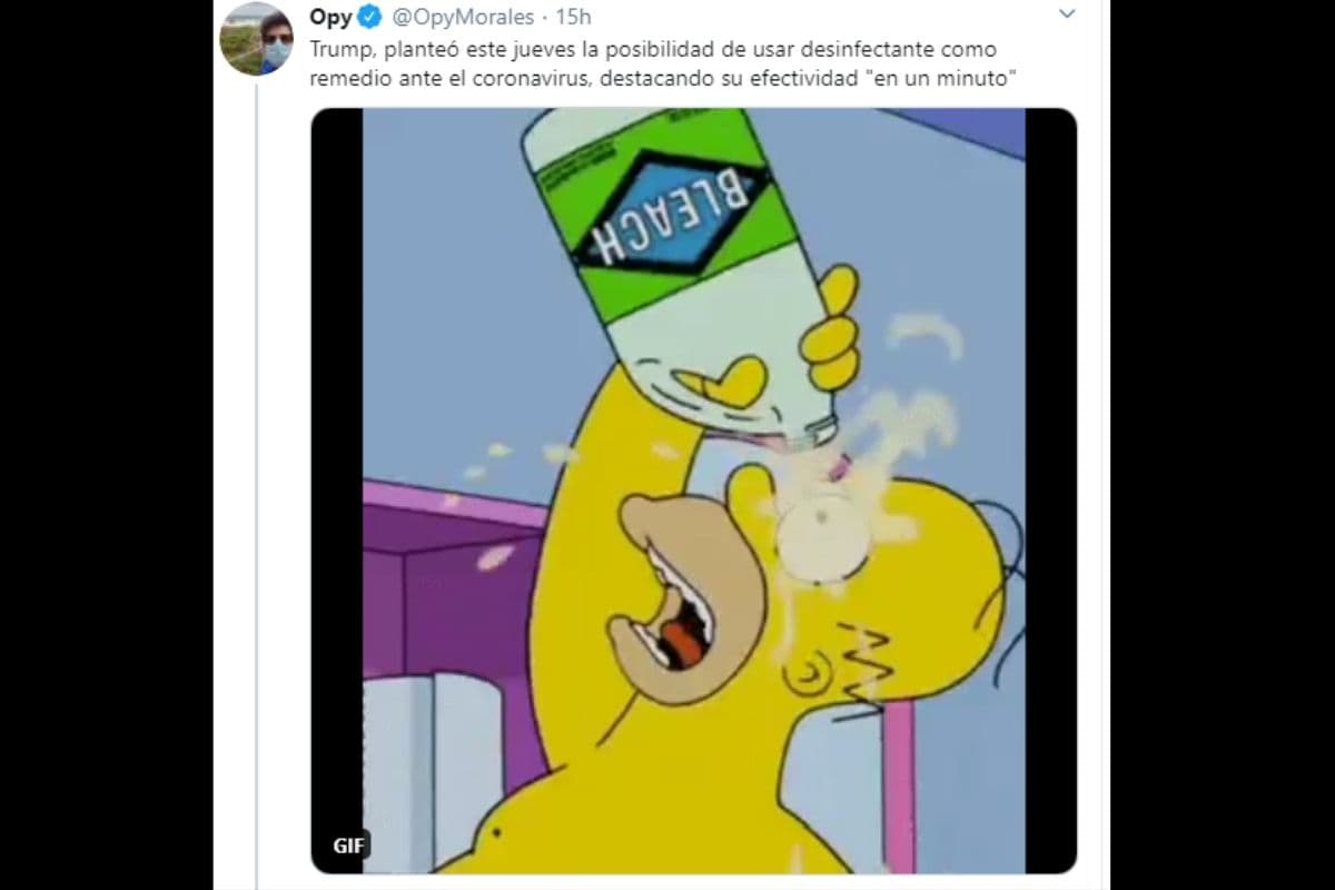 Aunque los dichos del presidente son absurdos, sí implican un riesgo para aquellos despistados que creen en todo lo que dice Trump. Aún así, los memes están a la orden del día.
<br>