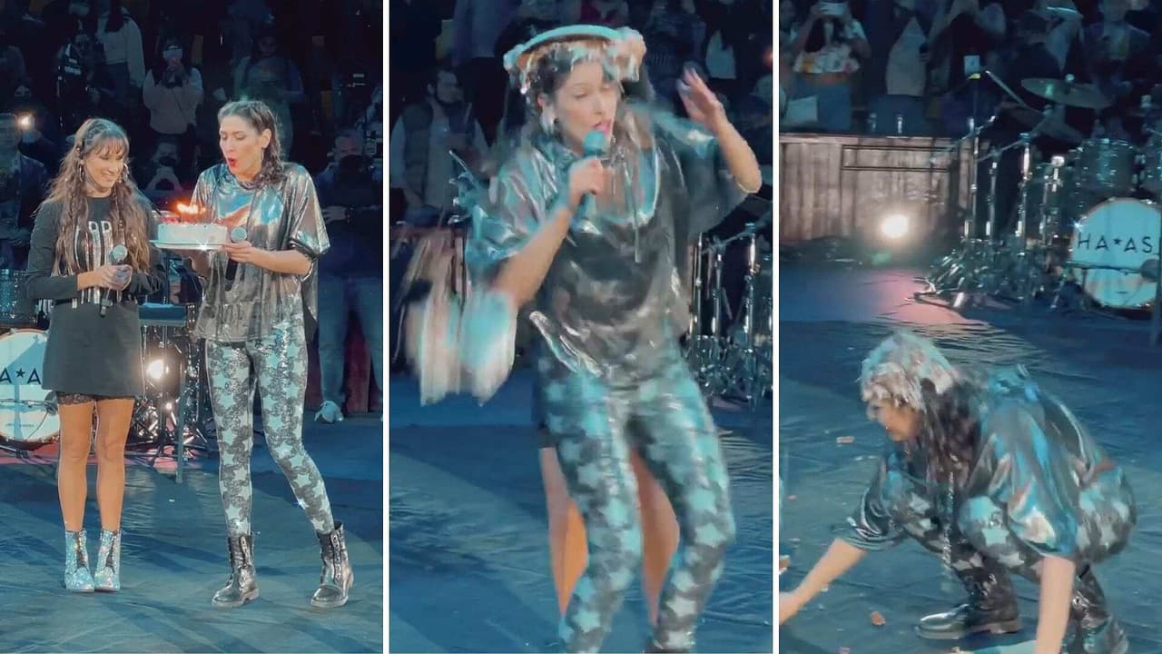 Ashley de Ha*Ash recibe pastelazo de su hermana en pleno concierto