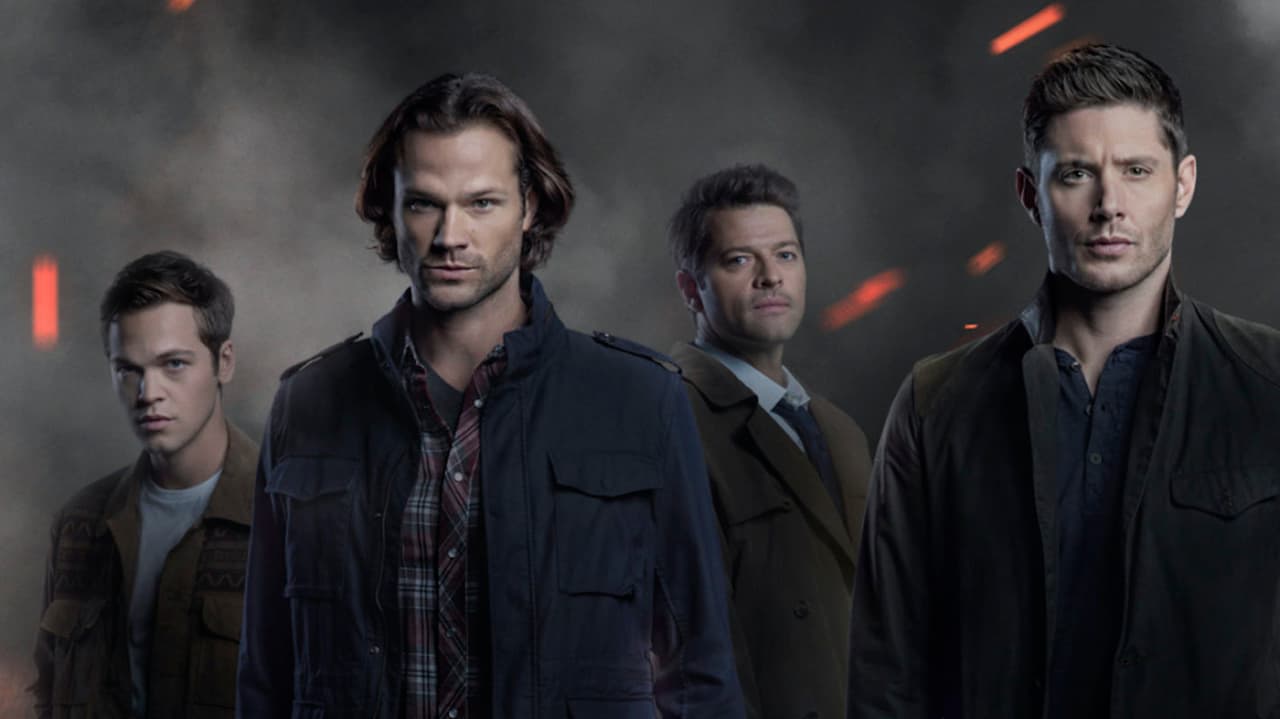 Supernatural -- Image Number: SN_S15_FinalSeason_1080x1350.jpg -- Pictured (L-R): Alexander Calvert as Jack, Jared Padalecki as Sam, Misha Collins as Castiel and Jensen Ackles as Dean -- Photo: Brendan Meadows/The CW -- © 2020 The CW Network, LLC. All Rights Reserved.