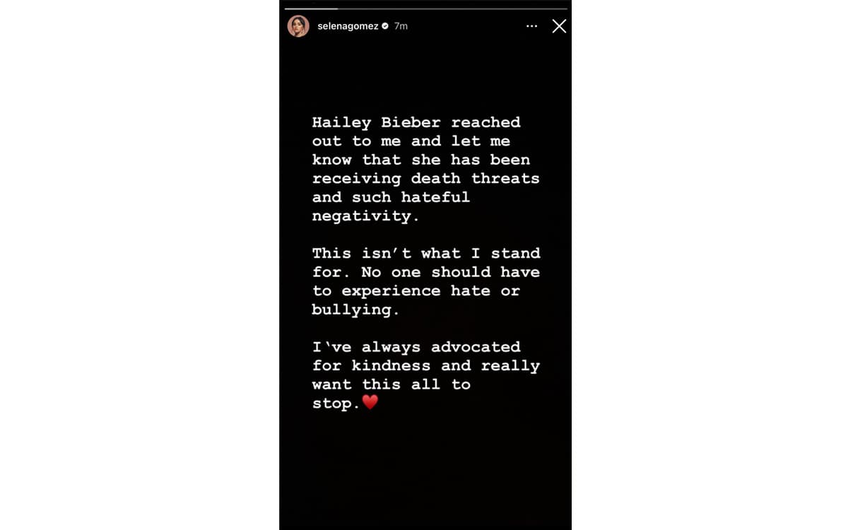 Mensaje de Selena Gomez respecto a los ataques que ha recibido Hailey Bieber