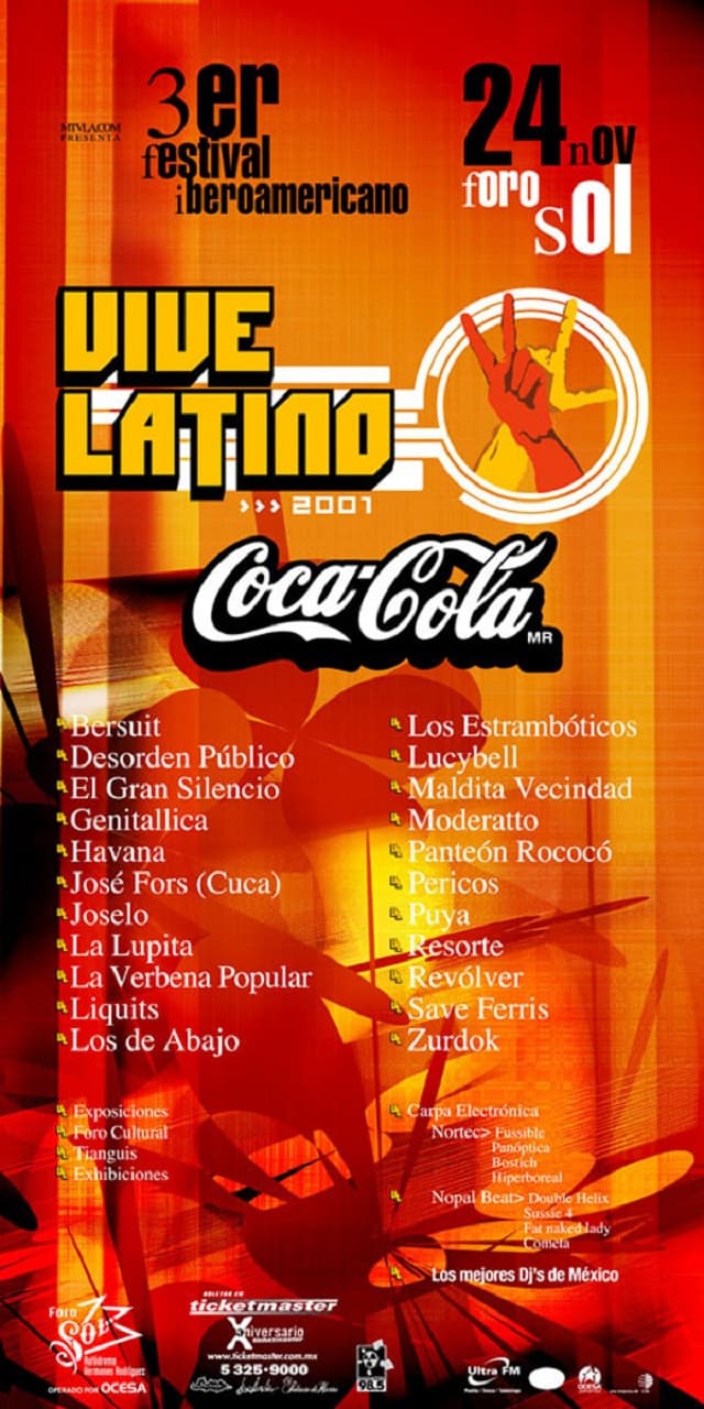 El Vive Latino volvía a aparecer en el mapa de los festivales. El festival de música en español comenzaba a ser una tradición cada año. Aunque el line up del 2001 fue menor en número de artistas, el resultado fue el mismo: un lleno completo.
