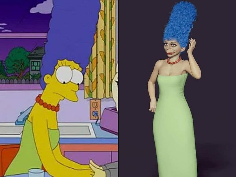 Marge Simpson de 'Los Simpson'. Esta es una prueba más de cómo la creatividad del ilustrador ha logrado crear estos personajes que se ven tan extraños que hasta dan miedo en ocasiones.