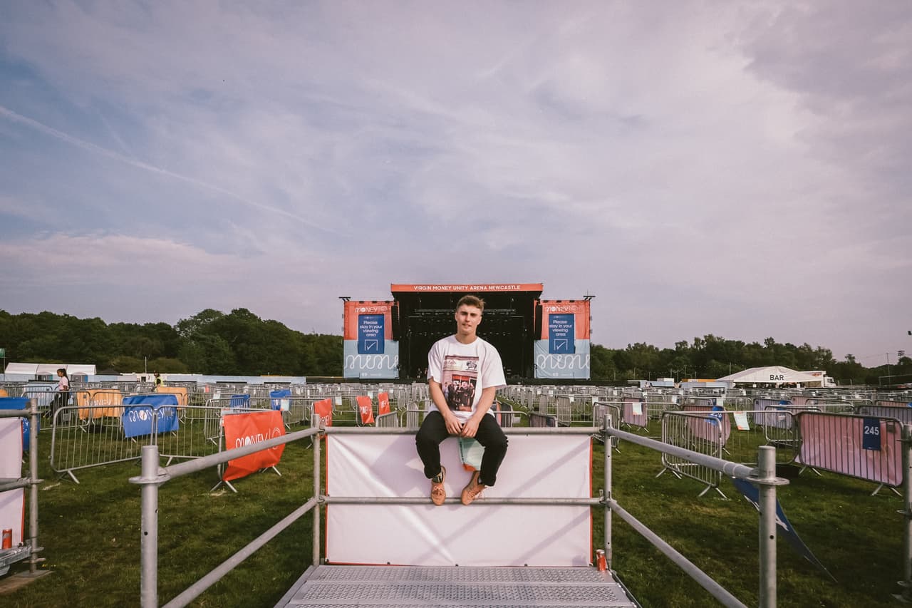 NEWCASTLE UPON TYNE, ENGLAND - AUGUST 11: Sam Fender poses at Virgin Money Unity Arena on August 11, 2020 in Newcastle upon Tyne, England. Sam Fender is the first to perform at the socially distanced music venue. (Photo by Thomas M Jackson/Redferns)