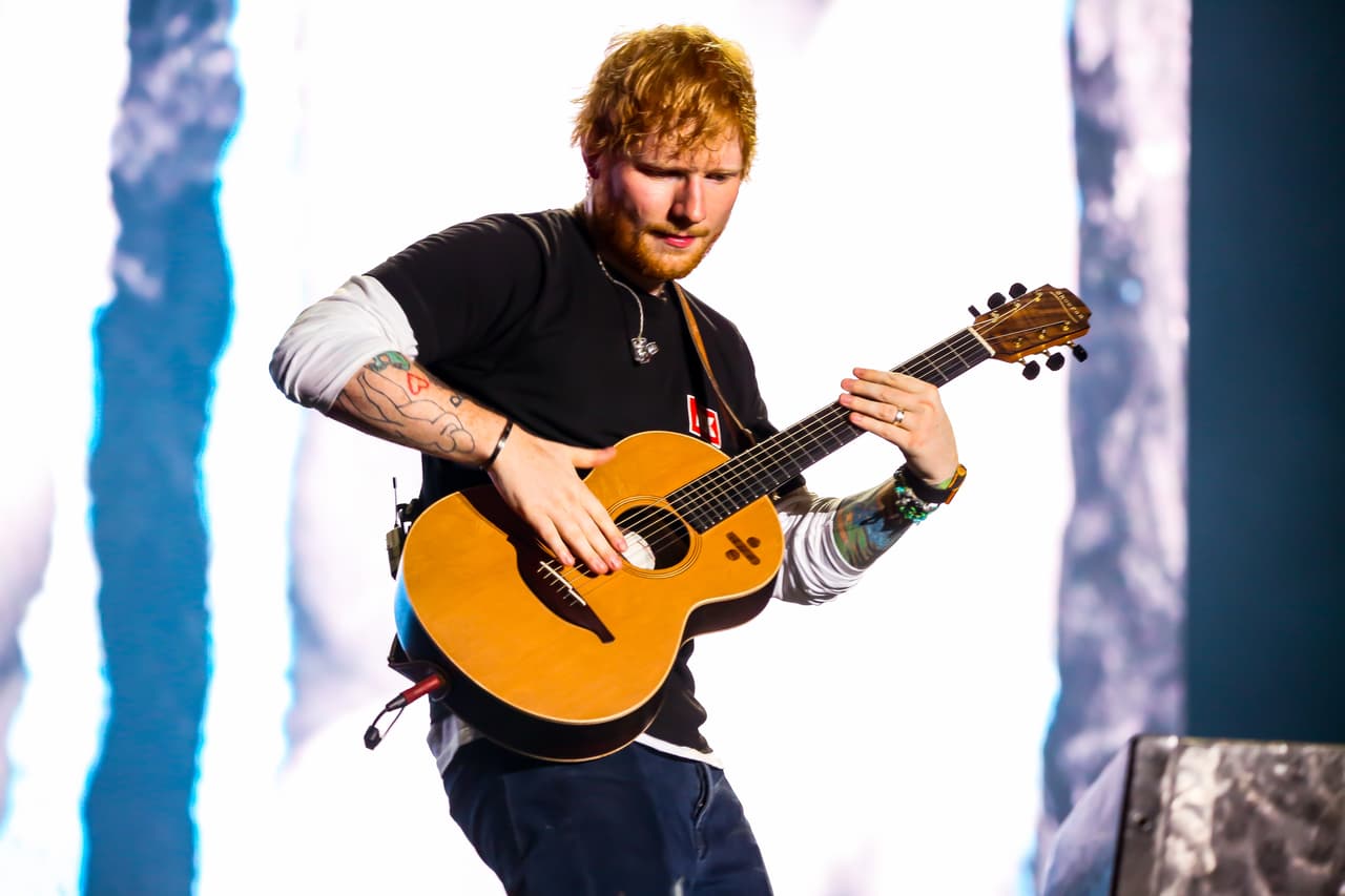 SZIGET FESTIVAL, BUDAPEST, HUNGARY - 2019/08/07: Edward Christopher Sheeran, English singer, songwriter, guitarist, record producer, and actor, performs during the first day of Sziget Festival in Budapest. His concert is the biggest sold out in the whole history of this festival. (Photo by Luigi Rizzo/Pacific Press/LightRocket via Getty Images)