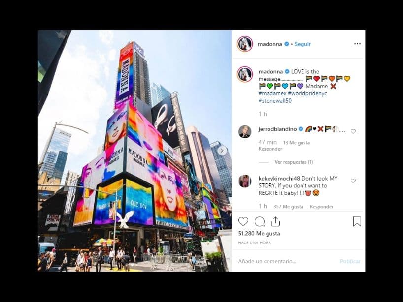 "Amor es el mensaje", publicó Madonna con una postal de Nueva York.