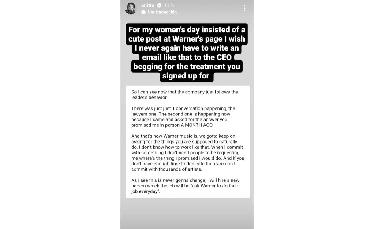 Mensaje de Anitta en Instagram