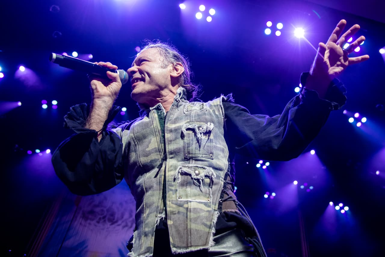 Bruce Dickinson of Iron Maiden performs at the Riverbend Music Center on Thursday, August 15, 2019, in Cincinatti, OH. (Photo by Amy Harris/Invision/AP)