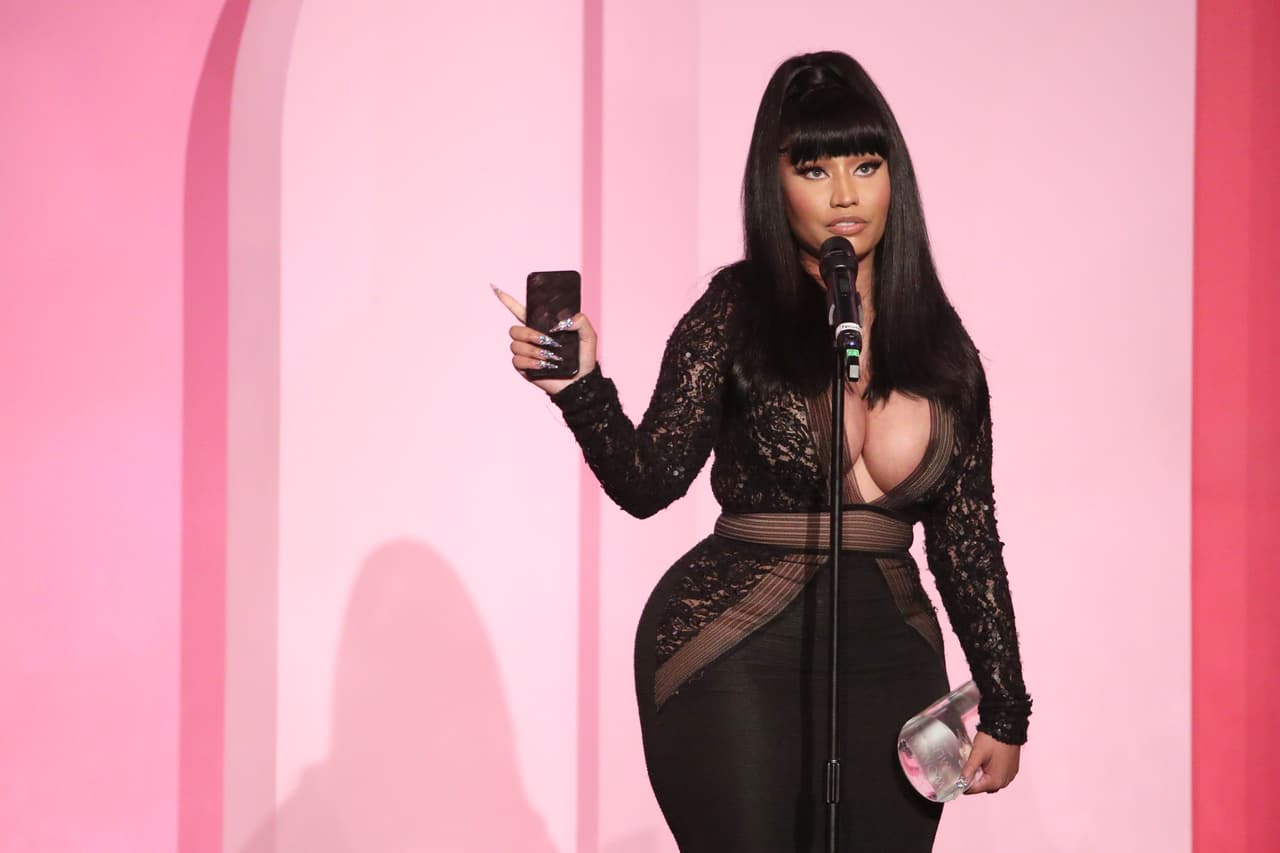 LOS ANGELES, CALIFORNIA - DECEMBER 12: Nicki Minaj accepts the Gamechanger Award onstage during Billboard Women In Music 2019, presented by YouTube Music, on December 12, 2019 in Los Angeles, California. (Photo by Rich Fury/Getty Images for Billboard)