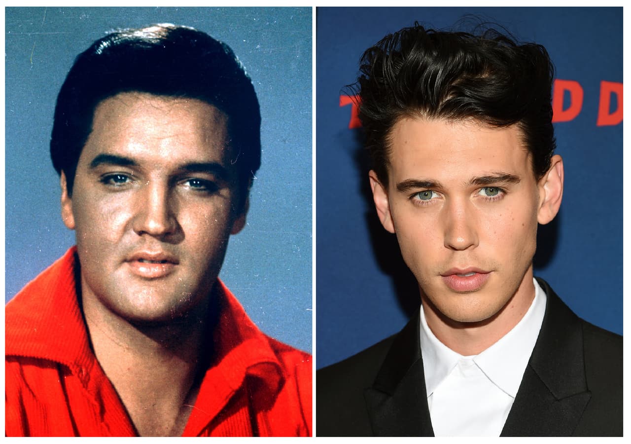 This combination photo shows singer-actor Elvis Presley in a 1964 photo, left, and actor Austin Butler at the premiere of "The Dead Don't Die" in New York on June 10, 2019. Butler has been cast to portray Presley in the upcoming biopic by director Baz Luhrmann. Production is to begin early next year. Tom Hanks co-stars as Presley’s manager Colonel Tom Parker. (AP Photo)