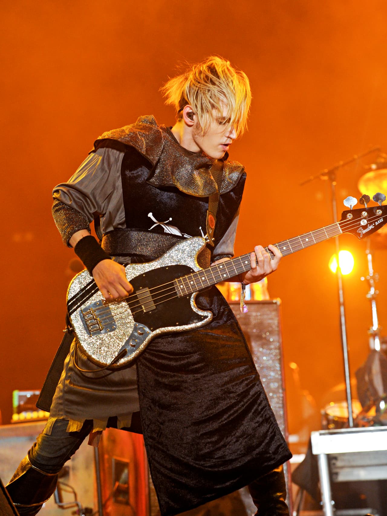 Mikey Way of My Chemical Romance performs during day 1 of the Voodoo Experience at City Park on October 28, 2011, in New Orleans. (Photo by Amy Harris/Invision/AP)