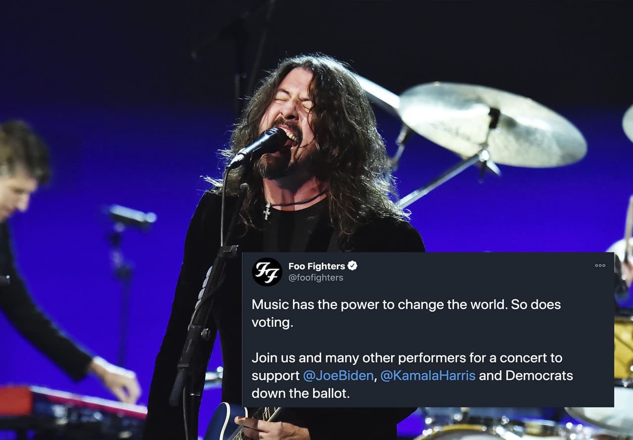 Los Foo Fighters se han mostrado abiertamente a favor del candidato demócrata. Dave Grohl incluso compartió una videollamada con su mamá y Jill Biden, esposa de Joe, en la que hablaron sobre la importancia de tener un presidente que apoyara las mejoras en la educación y el medio ambiente. La banda también cantó en un evento virtual para mostrar su apoyo por Joe Biden y Kamala Harris.