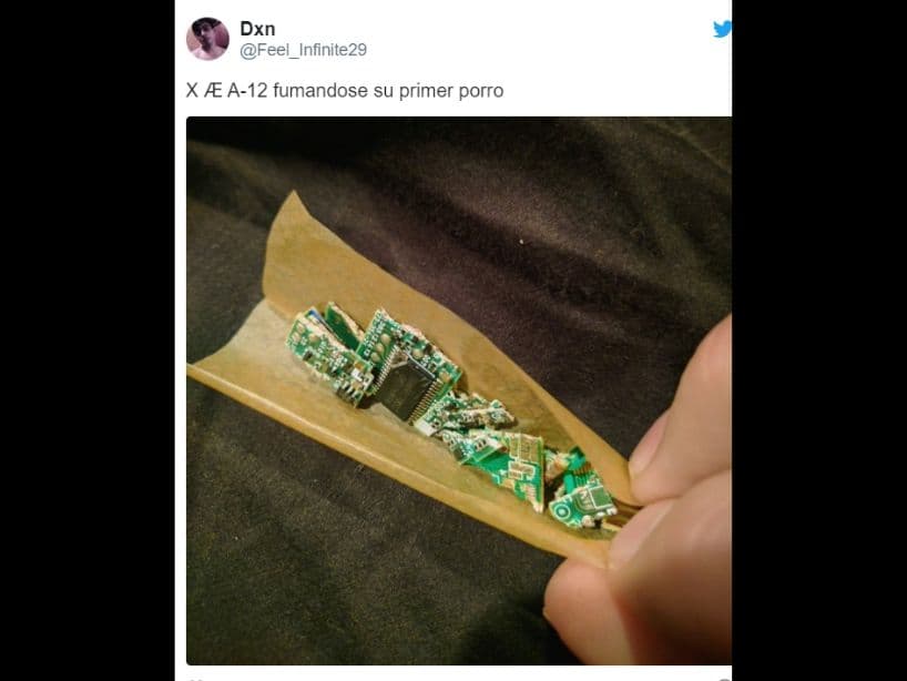 Algunos de los usuarios de Internet ya comenzaron a imaginar como será el día que X Æ A-12 decida fumar como su padre, ¿será marihuana o chips?
<br>