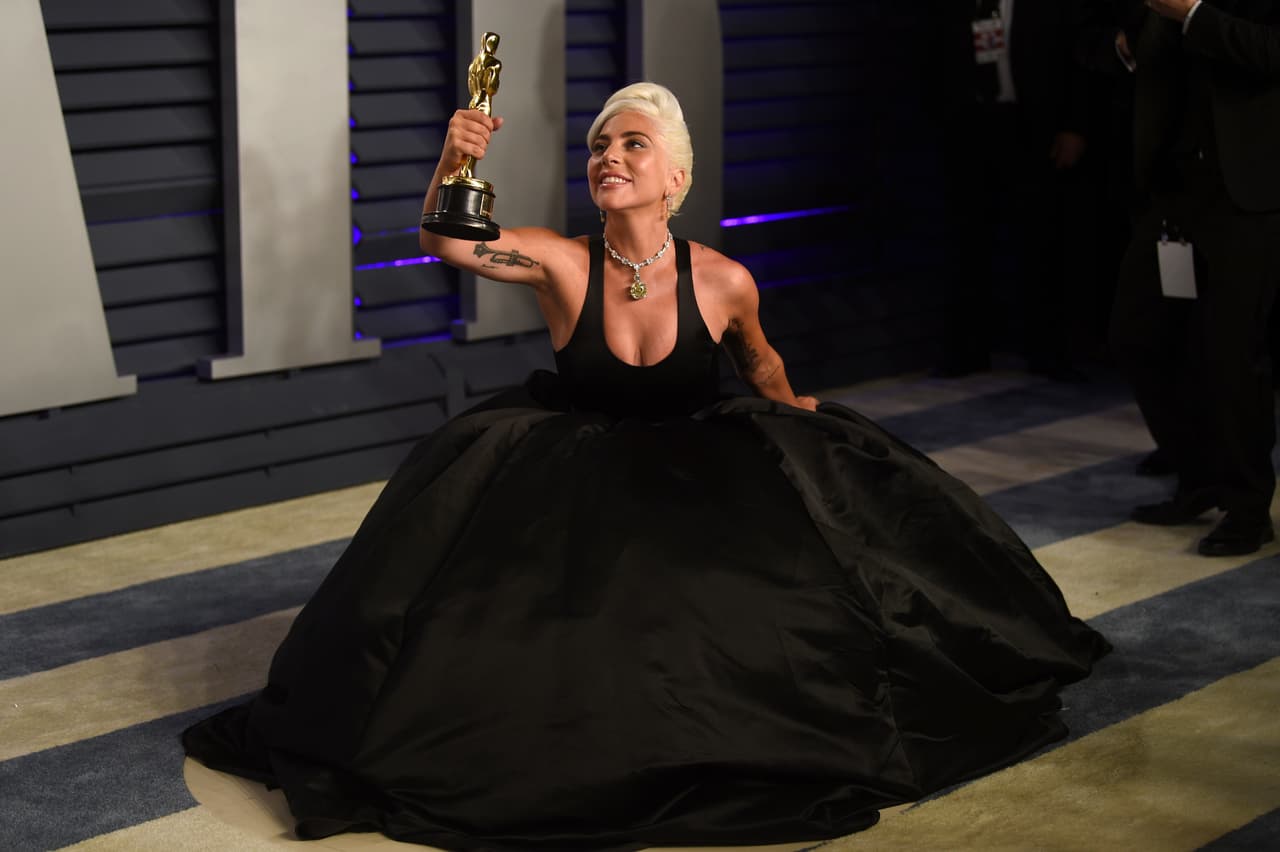 Lady Gaga, winner of the award for best song "Shallow," arrives at the Vanity Fair Oscar Party on Sunday, Feb. 24, 2019, in Beverly Hills, Calif. (Photo by Evan Agostini/Invision/AP)